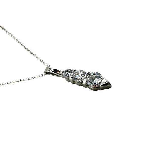 Cubic Zirconia Triple Gem Prong Set Modern Minimalist Silver Tone 18" Necklace - Picture 1 of 8